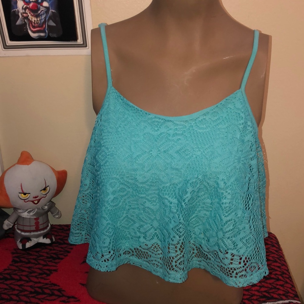 Charlotte Russe lace blue crop top size large